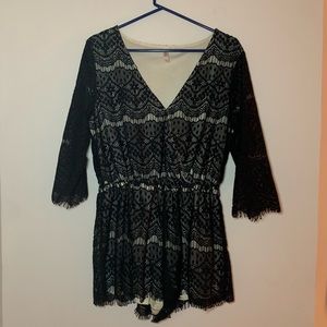 Black lace shorts romper